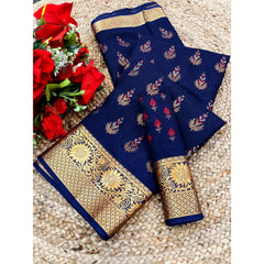Mayawye Women's Digital Dolla Silk Printed Saree With Unstitched Blouse 5.5Mtr (Blue)