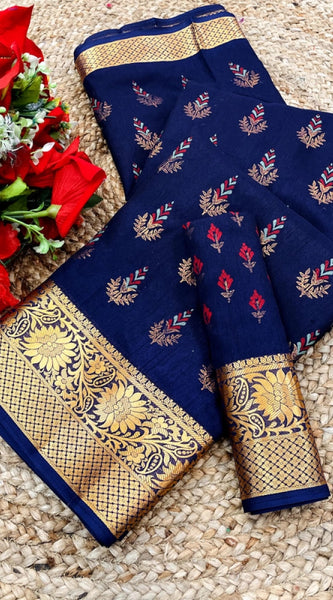 Mayawye Women's Digital Dolla Silk Printed Saree With Unstitched Blouse 5.5Mtr (Blue)