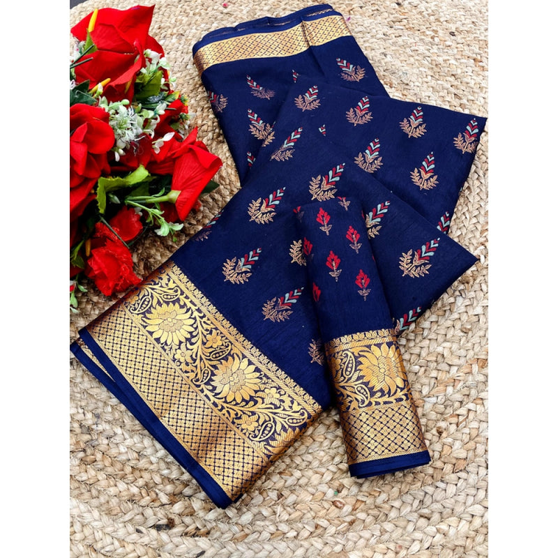 Mayawye Women's Digital Dolla Silk Printed Saree With Unstitched Blouse 5.5Mtr (Blue)