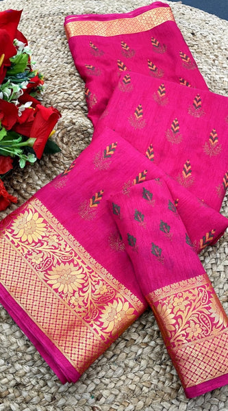Mayawye Women's Digital Dolla Silk Printed Saree With Unstitched Blouse 5.5Mtr (Pink)