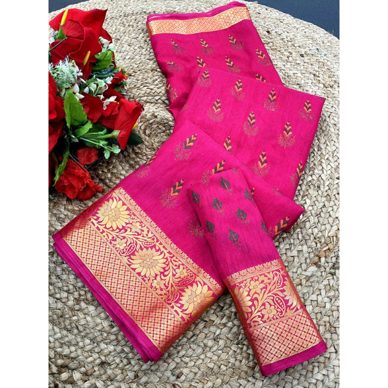 Mayawye Women's Digital Dolla Silk Printed Saree With Unstitched Blouse 5.5Mtr (Pink)