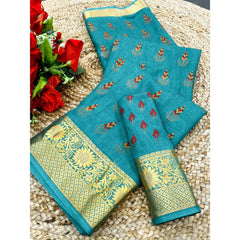 Mayawye Women's Digital Dolla Silk Printed Saree With Unstitched Blouse 5.5Mtr (Sky Blue)