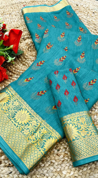 Mayawye Women's Digital Dolla Silk Printed Saree With Unstitched Blouse 5.5Mtr (Sky Blue)