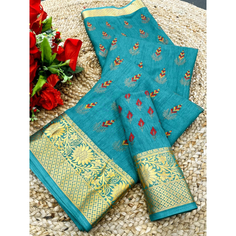 Mayawye Women's Digital Dolla Silk Printed Saree With Unstitched Blouse 5.5Mtr (Sky Blue)