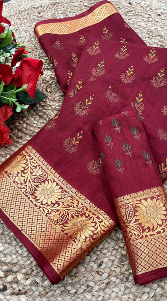 Mayawye Women's Digital Dolla Silk Printed Saree With Unstitched Blouse 5.5Mtr (Maroon)