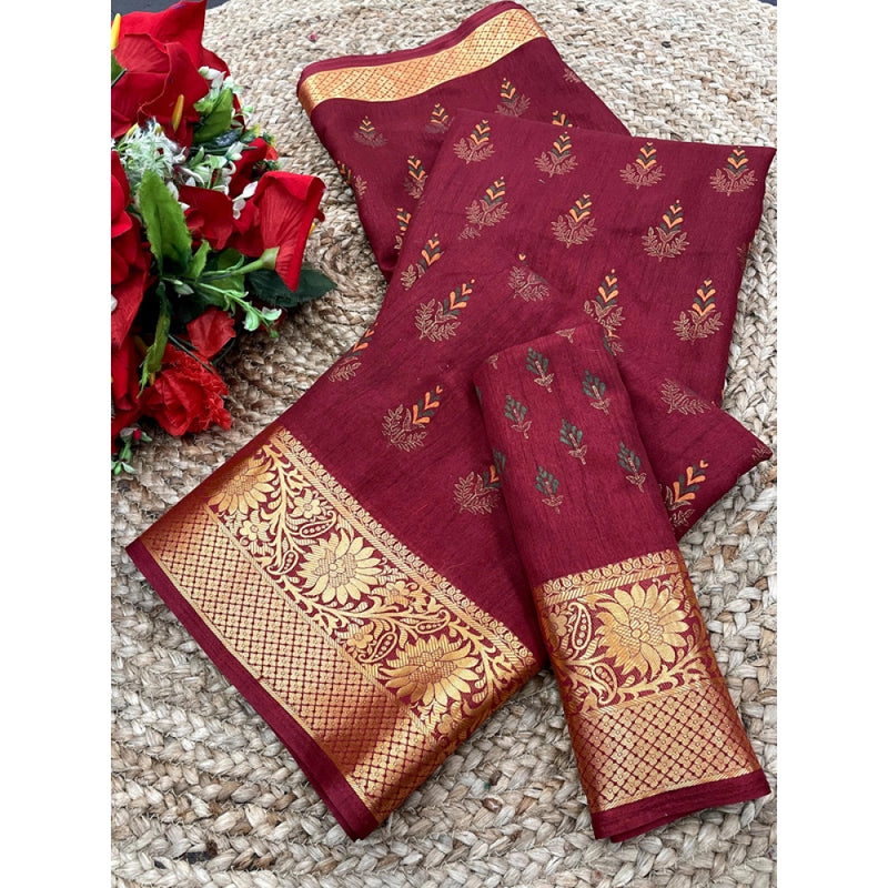 Mayawye Women's Digital Dolla Silk Printed Saree With Unstitched Blouse 5.5Mtr (Maroon)