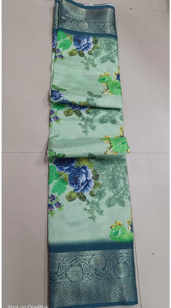 Mayawye Women's Digital Dolla Silk Printed Saree With Unstitched Blouse 5.5Mtr (Green)