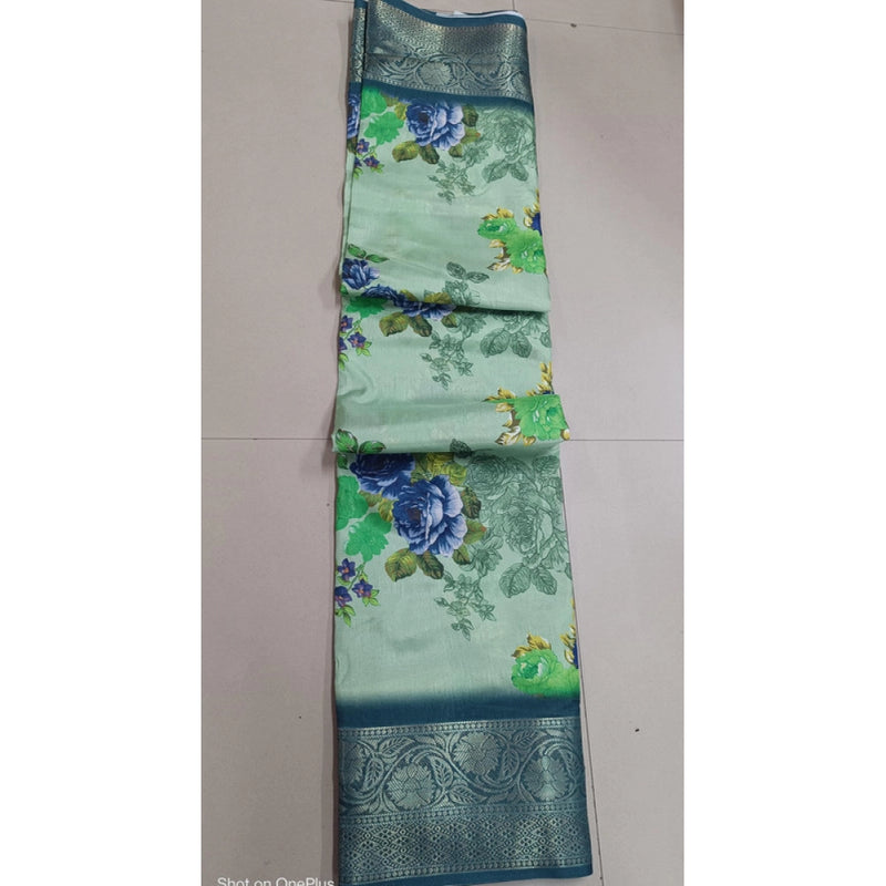 Mayawye Women's Digital Dolla Silk Printed Saree With Unstitched Blouse 5.5Mtr (Green)