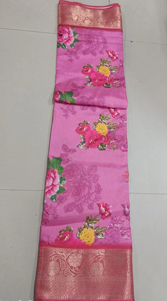 Mayawye Women's Digital Dolla Silk Printed Saree With Unstitched Blouse 5.5Mtr (Pink)