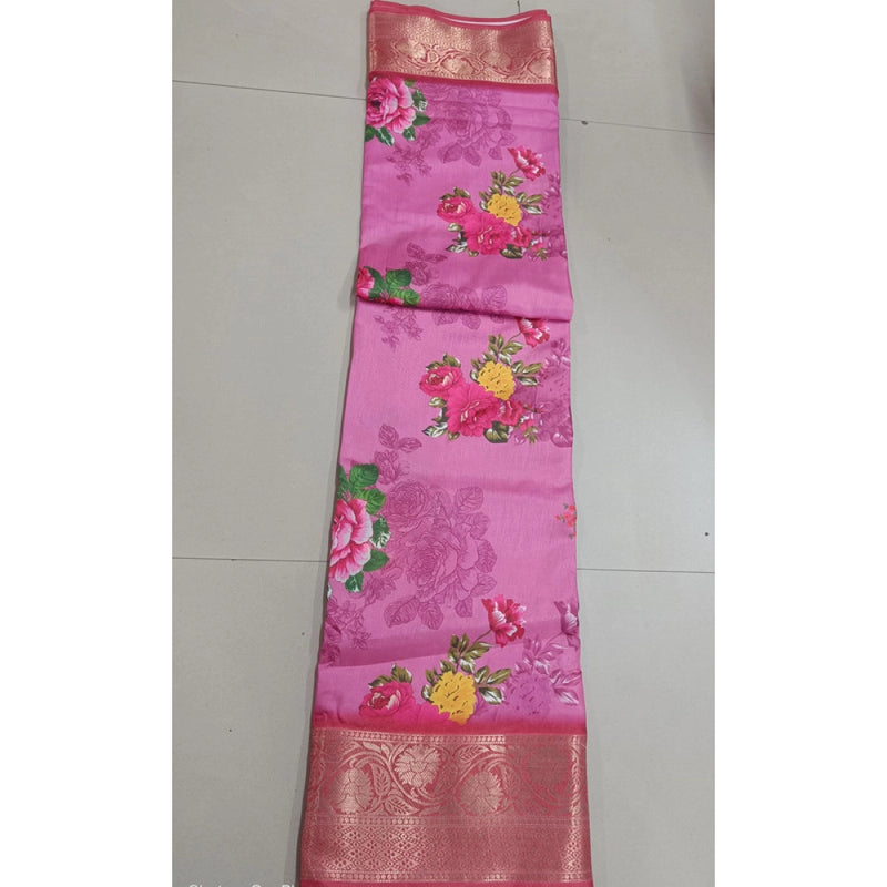 Mayawye Women's Digital Dolla Silk Printed Saree With Unstitched Blouse 5.5Mtr (Pink)