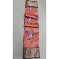 Mayawye Women's Digital Dolla Silk Printed Saree With Unstitched Blouse 5.5Mtr (Orange)