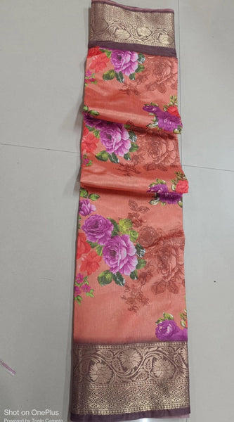 Mayawye Women's Digital Dolla Silk Printed Saree With Unstitched Blouse 5.5Mtr (Orange)