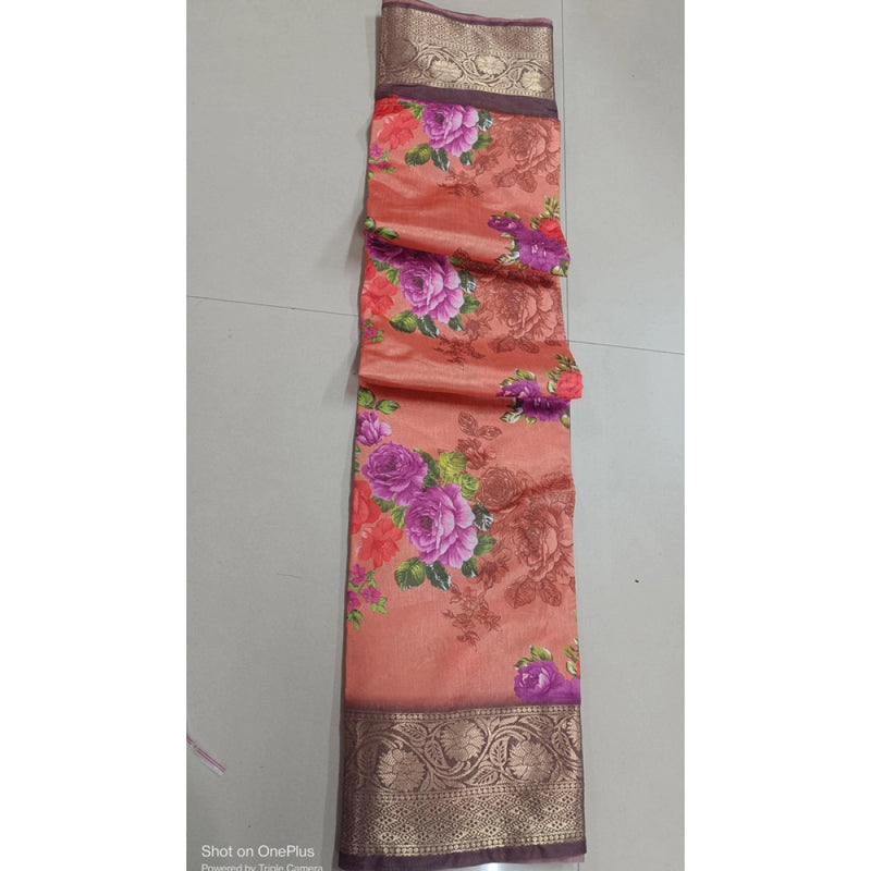 Mayawye Women's Digital Dolla Silk Printed Saree With Unstitched Blouse 5.5Mtr (Orange)