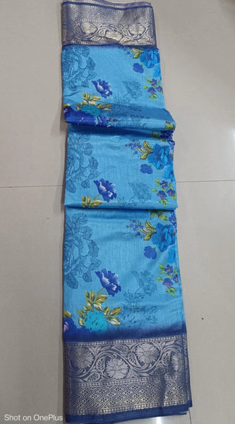 Mayawye Women's Digital Dolla Silk Printed Saree With Unstitched Blouse 5.5Mtr (Sky Blue)
