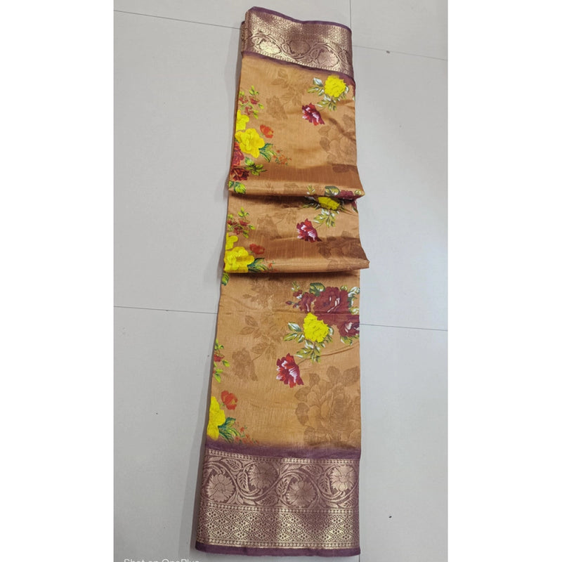 Mayawye Women's Digital Dolla Silk Printed Saree With Unstitched Blouse 5.5Mtr (Mustard)