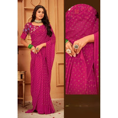 Mayawye Women's Printed Brasso Saree With Unstitched Blouse (Pink, 5-6 Mtrs)