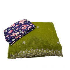 Mayawye Women's Stone Work Soft Silk Saree With Unstitched Blouse (Green, 5-6 Mtrs)