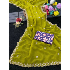 Mayawye Women's Stone Work Soft Silk Saree With Unstitched Blouse (Green, 5-6 Mtrs)