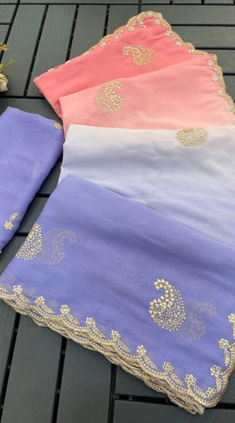 Mayawye Women's Digital Printed  Geogette Saree With Unstitched Blouse (Purple, 5-6 Mtrs)