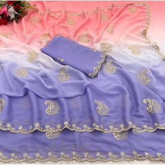 Mayawye Women's Digital Printed  Geogette Saree With Unstitched Blouse (Purple, 5-6 Mtrs)
