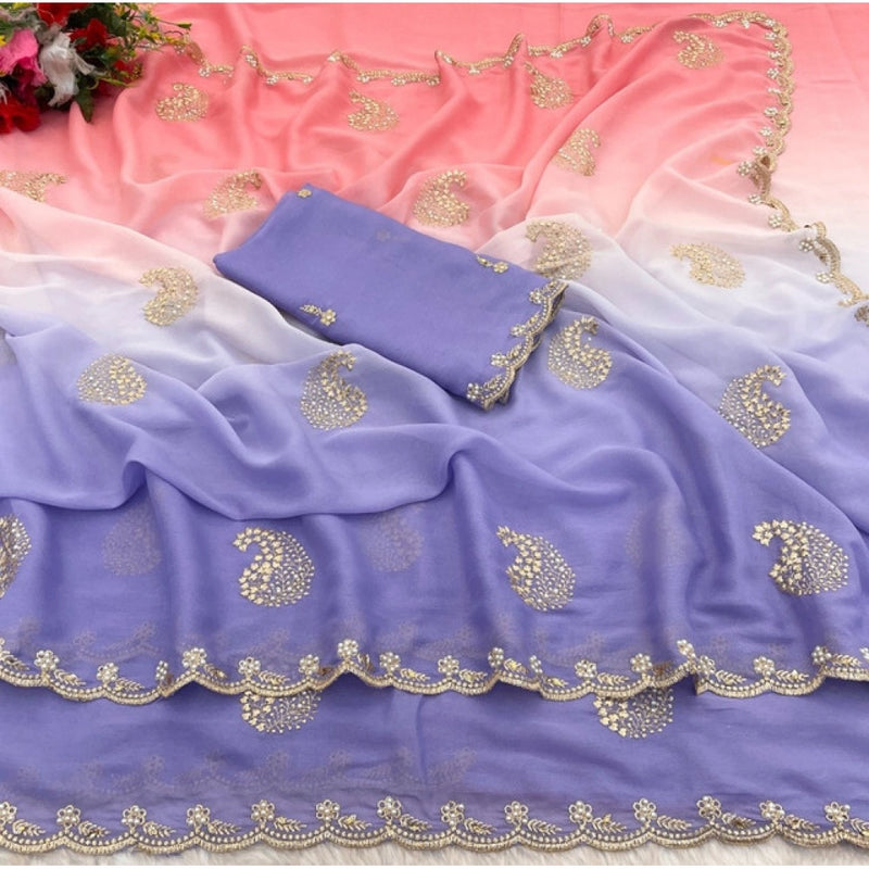 Mayawye Women's Digital Printed  Geogette Saree With Unstitched Blouse (Purple, 5-6 Mtrs)