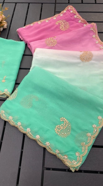 Mayawye Women's Digital Printed  Geogette Saree With Unstitched Blouse (Light Green, 5-6 Mtrs)