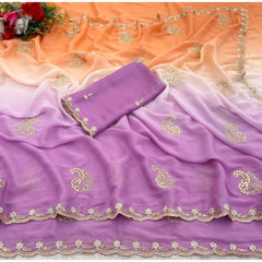 Mayawye Women's Digital Printed  Geogette Saree With Unstitched Blouse (Wine, 5-6 Mtrs)
