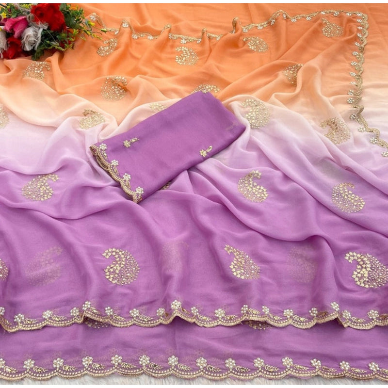 Mayawye Women's Digital Printed  Geogette Saree With Unstitched Blouse (Wine, 5-6 Mtrs)