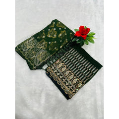 Mayawye Women's Embroidered Georgette Saree With Unstitched Blouse (Dark Green, 5-6 Mtrs)