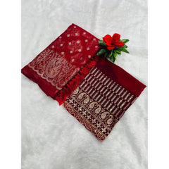 Mayawye Women's Embroidered Georgette Saree With Unstitched Blouse (Red, 5-6 Mtrs)