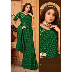 Mayawye Women's Printed Brasso Saree With Unstitched Blouse (Green, 5-6 Mtrs)