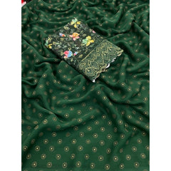 Mayawye Women's Printed Brasso Saree With Unstitched Blouse (Green, 5-6 Mtrs)