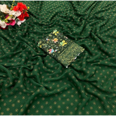 Mayawye Women's Printed Brasso Saree With Unstitched Blouse (Green, 5-6 Mtrs)