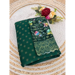 Mayawye Women's Printed Brasso Saree With Unstitched Blouse (Green, 5-6 Mtrs)