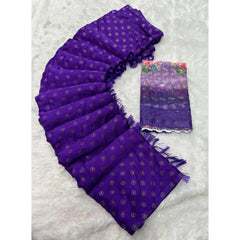 Mayawye Women's Printed Brasso Saree With Unstitched Blouse (Purple, 5-6 Mtrs)