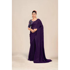 Mayawye Women's Printed Brasso Saree With Unstitched Blouse (Purple, 5-6 Mtrs)