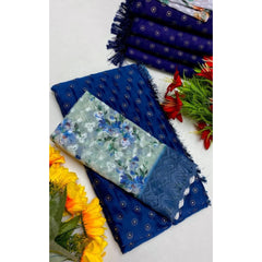 Mayawye Women's Printed Brasso Saree With Unstitched Blouse (Skblue, 5-6 Mtrs)