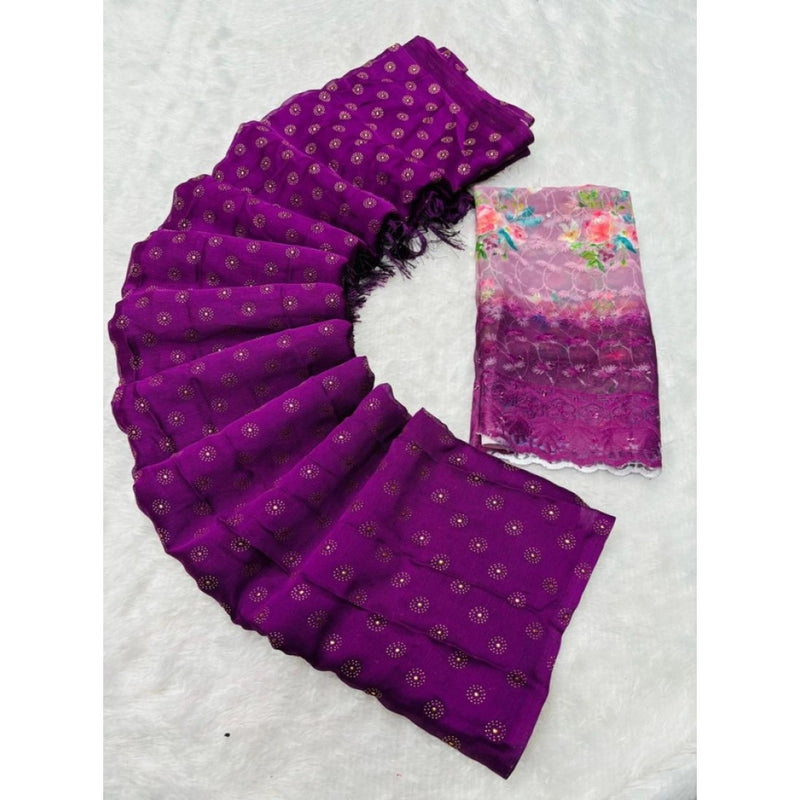 Mayawye Women's Printed Brasso Saree With Unstitched Blouse (Magenta, 5-6 Mtrs)