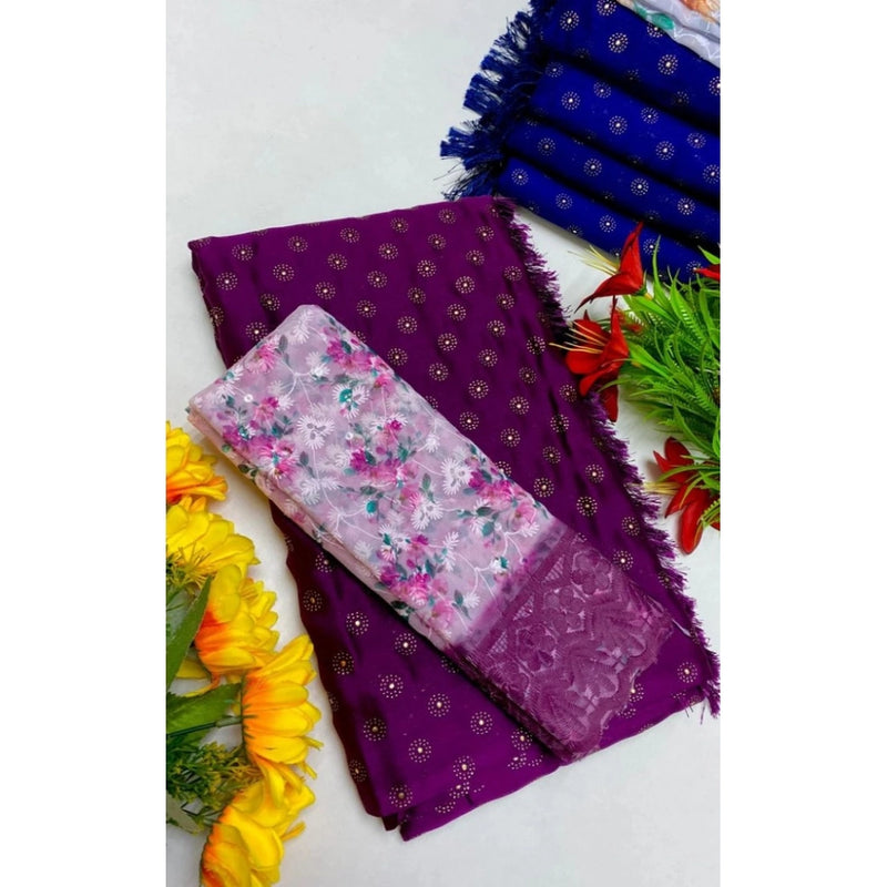 Mayawye Women's Printed Brasso Saree With Unstitched Blouse (Magenta, 5-6 Mtrs)