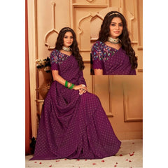 Mayawye Women's Printed Brasso Saree With Unstitched Blouse (Magenta, 5-6 Mtrs)