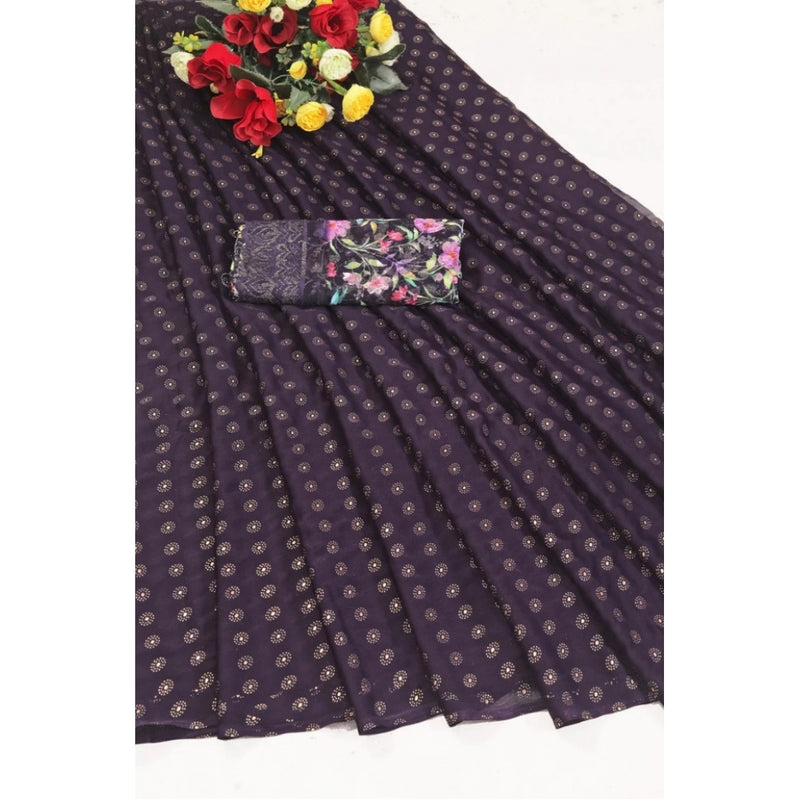 Mayawye Women's Printed Brasso Saree With Unstitched Blouse (Magenta, 5-6 Mtrs)