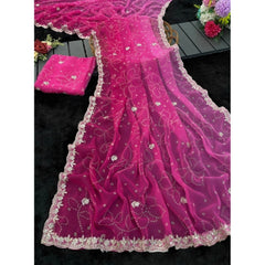 Mayawye Women's Digital Printed  Georgette Saree With Unstitched Blouse (Pink, 5-6 Mtrs)