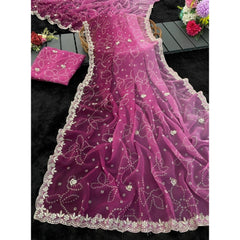 Mayawye Women's Digital Printed  Georgette Saree With Unstitched Blouse (Purple, 5-6 Mtrs)