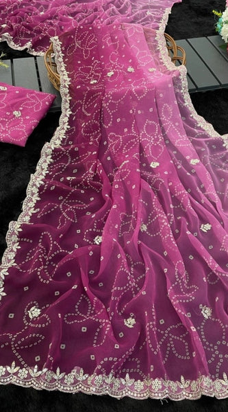 Mayawye Women's Digital Printed  Georgette Saree With Unstitched Blouse (Purple, 5-6 Mtrs)