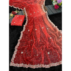Mayawye Women's Digital Printed  Georgette Saree With Unstitched Blouse (Red, 5-6 Mtrs)