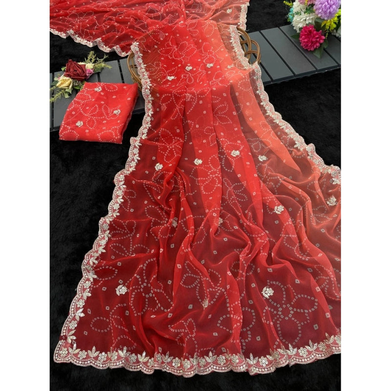 Mayawye Women's Digital Printed  Georgette Saree With Unstitched Blouse (Red, 5-6 Mtrs)