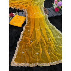 Mayawye Women's Digital Printed  Georgette Saree With Unstitched Blouse (Yellow, 5-6 Mtrs)