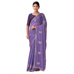 Mayawye Women's Digital Printed  Georgette Saree With Unstitched Blouse (Lavendar, 5-6 Mtrs)