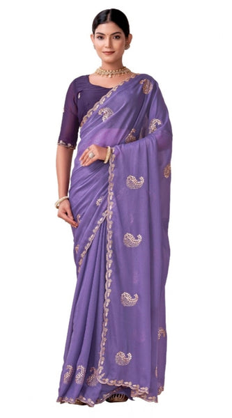 Mayawye Women's Digital Printed  Georgette Saree With Unstitched Blouse (Lavendar, 5-6 Mtrs)