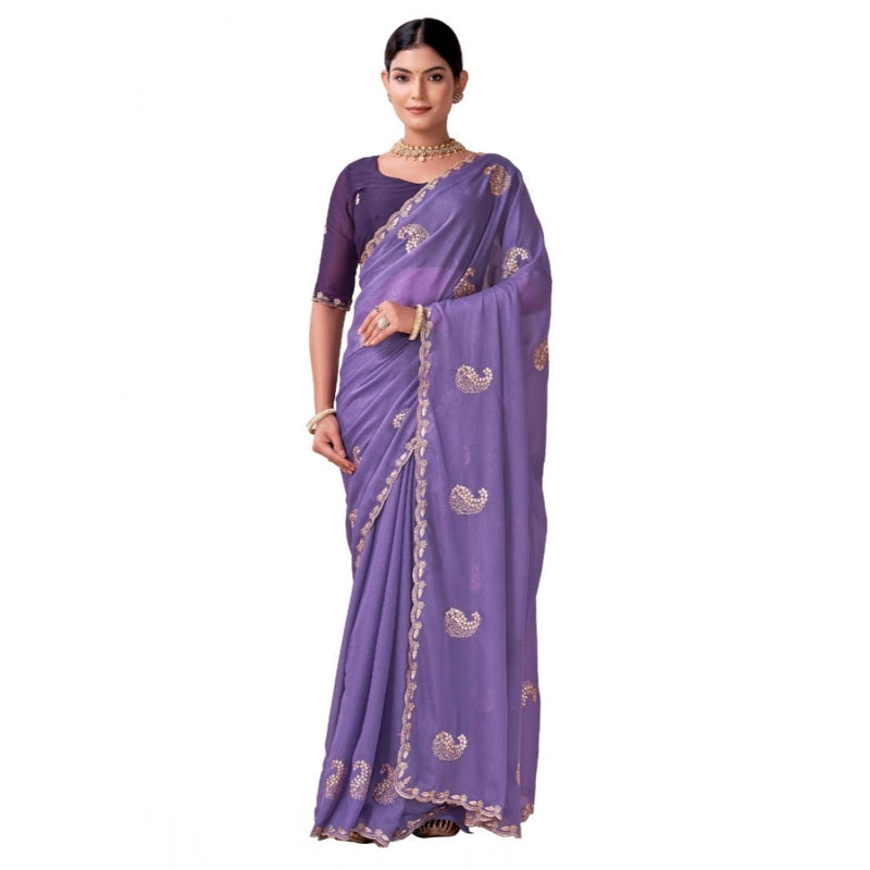Mayawye Women's Digital Printed  Georgette Saree With Unstitched Blouse (Lavendar, 5-6 Mtrs)
